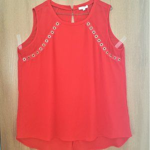 Halo Womens Knit Top Tangerine Size 1X Lace Up Sleeveless Solid Grommet detail